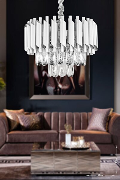 Avizemoda Palmira 35'lik Prizma Kesim Kristal Taşlı Lüks Avize - (GÜMÜŞ-YALDIZ)