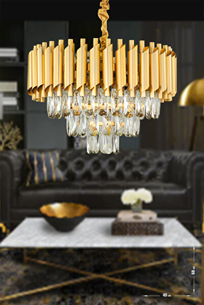 Avizemoda Palmira 45'lik Prizma Kesim Kristal Taşlı Lüks Avize - (SARI-YALDIZ)