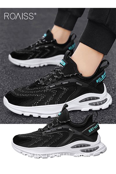 ROAISS New Men Lace up Front Letter Running Shoes Sneakers Sport Outdoor Non-slip Shoes