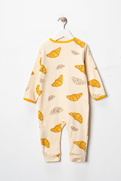 ENİA BABY Unisex Croissant Themed Baby Patterned Zippered 3-Piece Jumpsuit 9-12-18 Months 3-Piece Cotton 3 Pieces