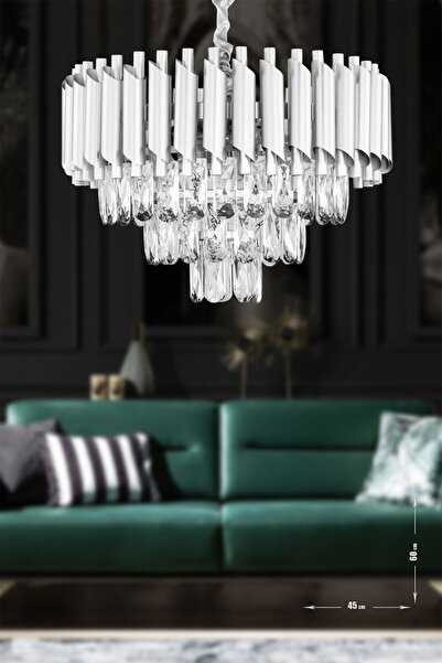 Avizemoda Palmira 45'lik Prizma Kesim Kristal Taşlı Lüks Avize - (gümüş-yaldız)