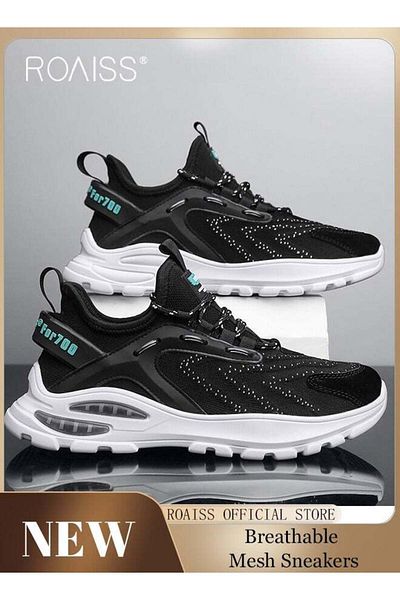 ROAISS New Men Lace up Front Letter Running Shoes Sneakers Sport Outdoor Non-slip Shoes