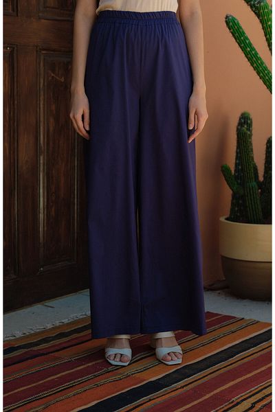 Fatma Atasoy Wide Leg Navy Blue Cotton Trousers