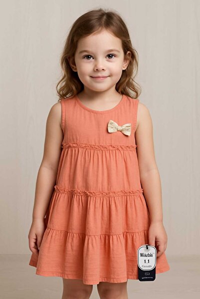 Miniworld ,شريط ,لون الخوخ ,واسع ,فستان صيفي للبنات