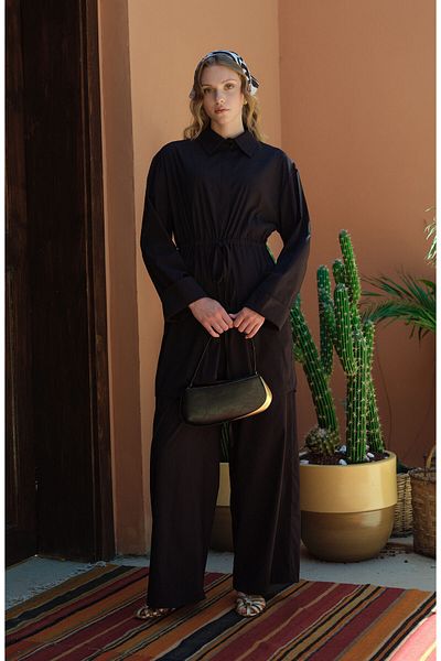 Fatma Atasoy Wide Leg Black Cotton Trousers