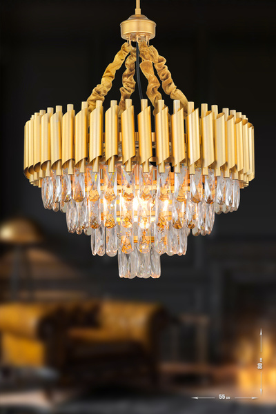 Avizemoda Palmira 55'lik Prizma Kesim Kristal Taşlı Lüks Avize - (sarı-yaldız)