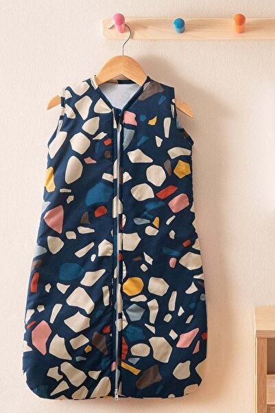 Hibboux Terazzo %100 Pamuk Kumaş Nano Dolgu Kolsuz 2.5 Tog Taş Desen Uyku Tulumu - Lacivert