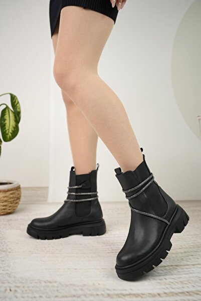 Nesil Shoes Fncy 205 Siyah Çift Lastikli Kadın Bot
