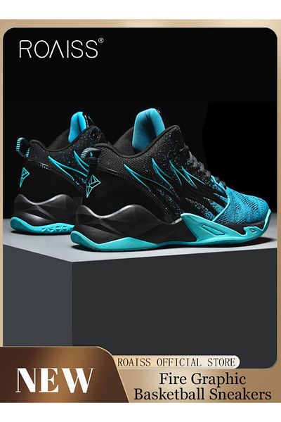 ROAISS High Top Basketball Sneakers for Men Flame Pattern Outdoor Non-slip Trainers