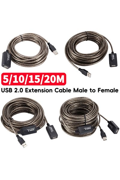 Choice كابل تمديد USB 2.0 من ذكر إلى أنثى بطول 10 أمتار و5/10/15/20 متر وكابل تمديد مكرر نشط