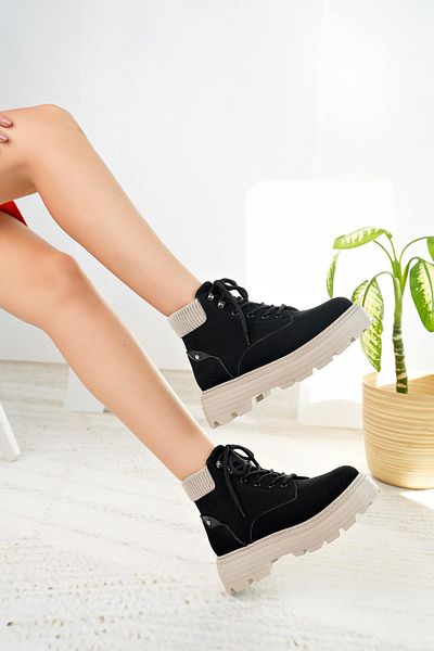 Nesil Shoes Mugo 504 Black Suede Lace Up Women's Boots