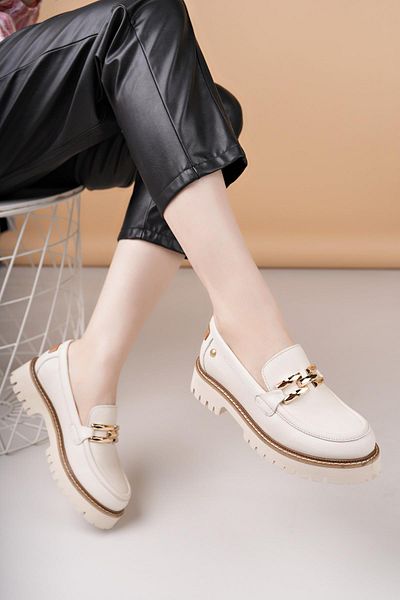 Mammamia D25Ya 3695 Cream Genuine Leather Masculine Women's Shoes