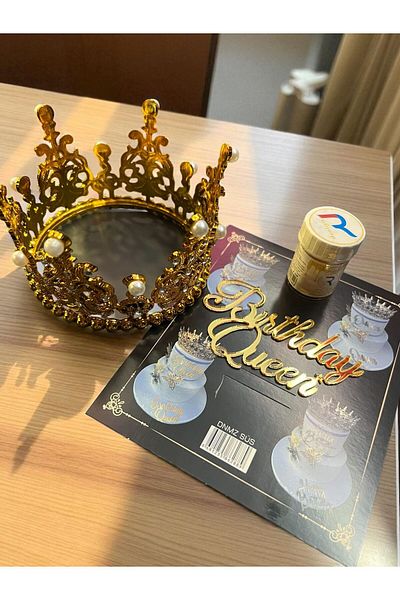 Happyland Gold Pearl Model Cake Crown Set (Pastatacı, Birthdayqueen Gold Pastaplex, Goldpasta Simi)