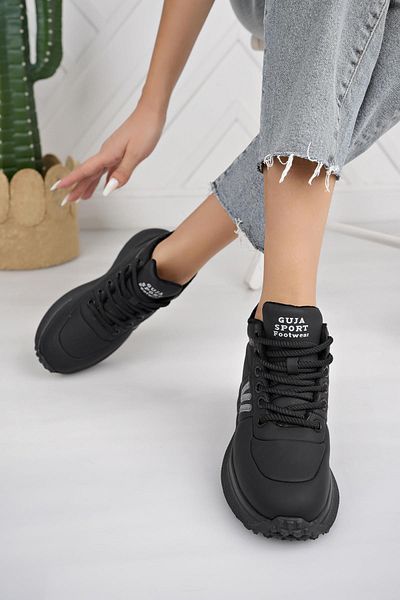 Guja 24K317 4 Μαύρα κορδόνια ελαφριά μοντέρνα γυναικεία μποτάκια