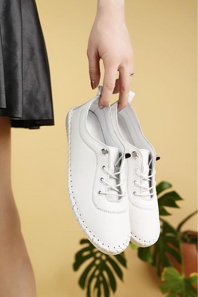 Nesil Shoes Maria 300 White Genuine Soft Leather Casual Women's Shoes
