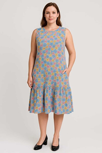 MODA Women's Floral Patterned Sleeveless Comfortable Fit Wrap Dress