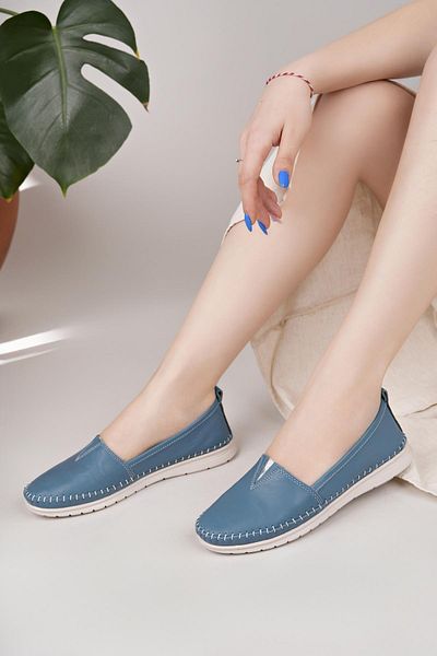 Nesil Shoes Knc 033 Blue Genuine Soft Leather Women's Shoes