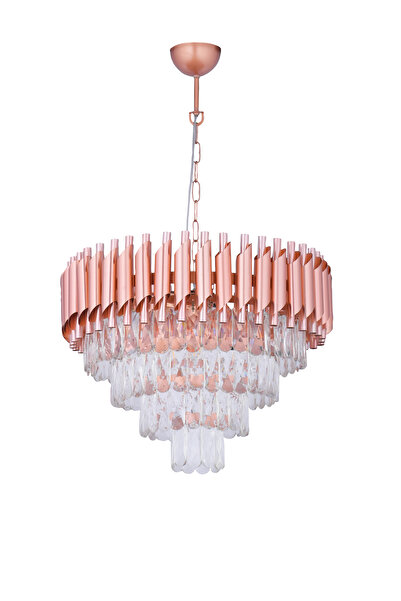 Avizemoda Palmira 50 cm'lik Kristal Taşlı Salon Oturma Odası Lüks Avize - (Rose Gold)
