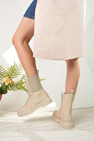 Nesil Shoes Polact 23002 Bej Zümrüt Kadın Bot