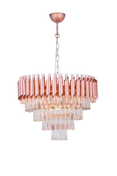 Avizemoda Palmira 50 cm'lik Kristal Taşlı Salon Oturma Odası Lüks Avize - (Rose Gold)
