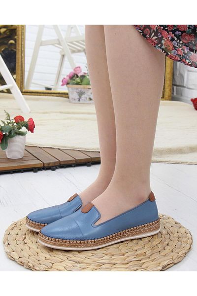 Nesil Shoes Syg P01 Blue Genuine Leather Women's Shoes