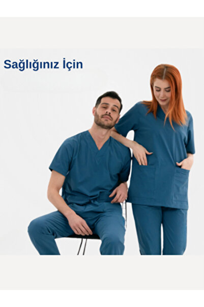 Komano Pontika Likralı Unisex Yarasa Kol Hemşire, Doktor, Hasta Bakım Forması Takımı Scrubs Hastane Üniforması