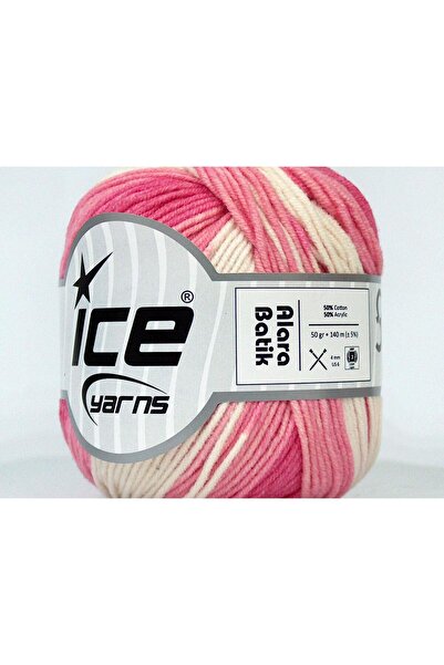 Ice yarns 8x50 جرام. خيوط صيفية من القطن، أكريليك أبيض، درجات الوردي، من ألار...