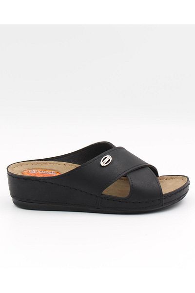 ARYAN 063 Gel Black Anatomical Wedge Women's Slippers