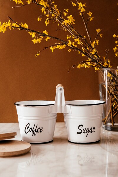 Arma House Set of 2 Coffee and Sugar Jars with Holding Handles and Wooden Lid