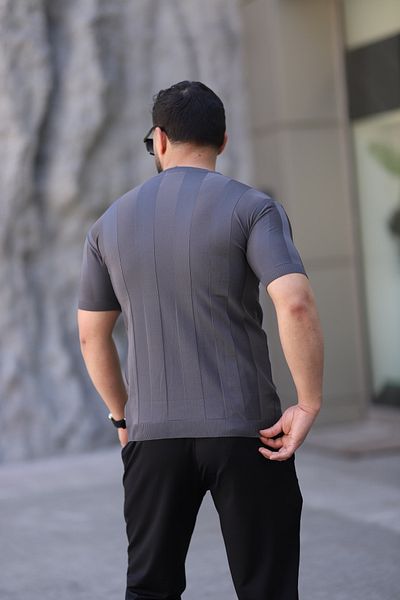 ZENGOLL & RAMİRES Men's Gray Soft Textured Crew Neck Knitwear T-Shirt