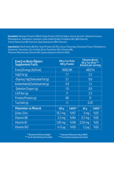 Water Up WUP Plant Protein, B1-B6-B12, Çinko, Yüksek Lif, Çikolata, Maya & Bezelye Bitkisel Protein, 20 Pors.