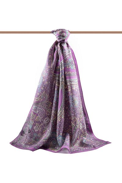 Vissona 100% Silk Etro Pattern Plum - Μπεζ χρώμα 92x210 σάλι