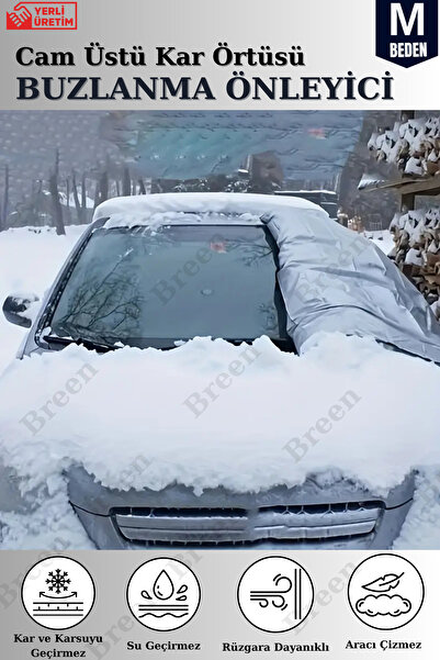 Breen Buzlanma Önleyici- Gri M Beden Araba Cam Üstü Kar Örtüsü, Su Geçirmez- Ön ve Yan Cam Koruma