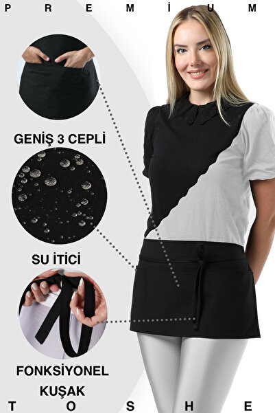 TOSHE Mutfak Önlüğü Suya Karşı Dayanıklı Önlük 3 Geniş Cepli Barista Önlüğü C...