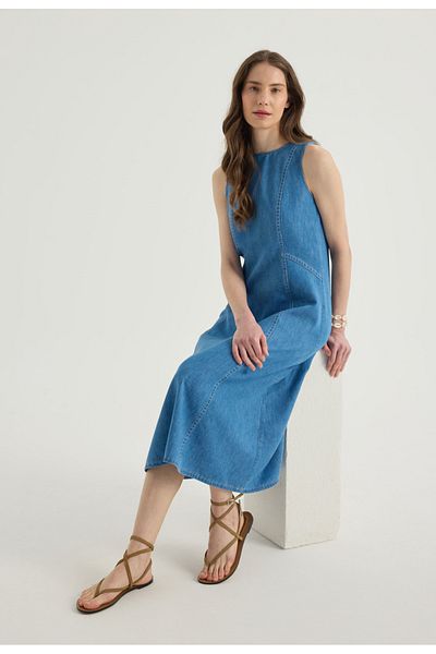 Masha Kate Rochie midi din denim fără mâneci