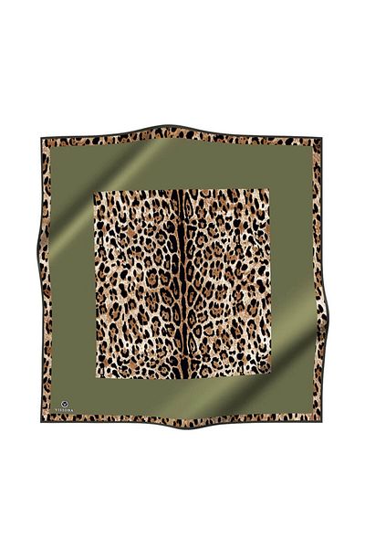 Vissona 100% Twill Silk Leopard Pattern Χακί Χρώμα 90x90 Φουλάρι Σχήμα Ραπτικής: Ράψιμο στο χέρι