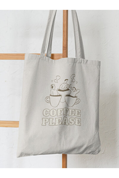 junobi Fermuarlı Bez Çanta – Coffee Please Yazılı Kahve Temalı Baskılı Kumaş ...