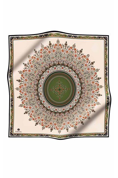 Vissona 100% Twill Silk Shawl με μοτίβο Χακί Χρώμα 90x90 Φουλάρι Σχήμα Φύτευσης: Ράψιμο στο χέρι