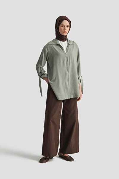 Armine TREND New Season Shirt Collar Embroidered Foldable Sleeve Pocket Zippered Tunic