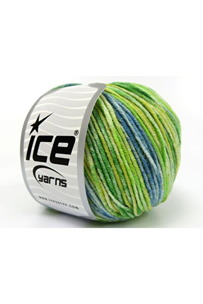 Ice yarns 8x50 جرام. خيوط صيفية من الأكريليك، قطن أصفر، درجات خضراء، درجات زر...