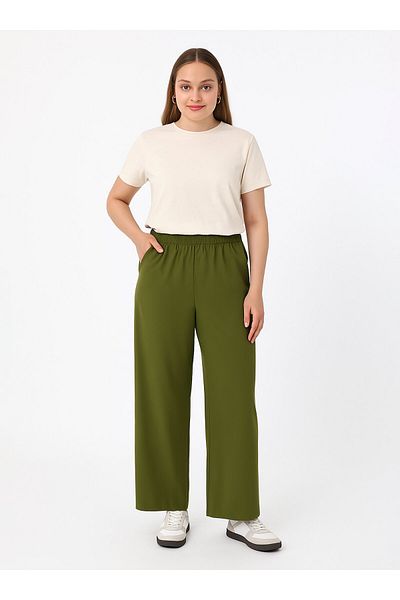 ALİA Παντελόνι Viscose Fabric Comfortable Fit Plus Size - Χακί - Alia