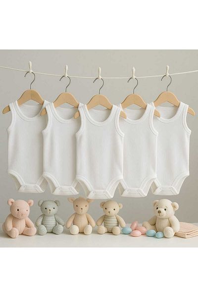 UmBaby Baby Cotton Combed Crew Neck 5-Piece Undershirt Body 100% Cotton 0-24 Months