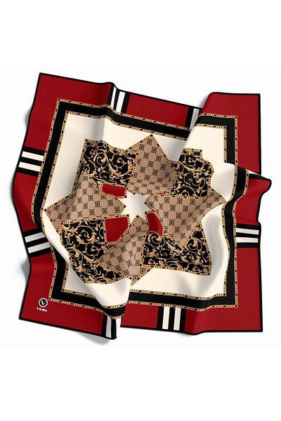 VİOLLA 90X90 Red and Black Pattern Crystal Plaid Scarf - Silk Free