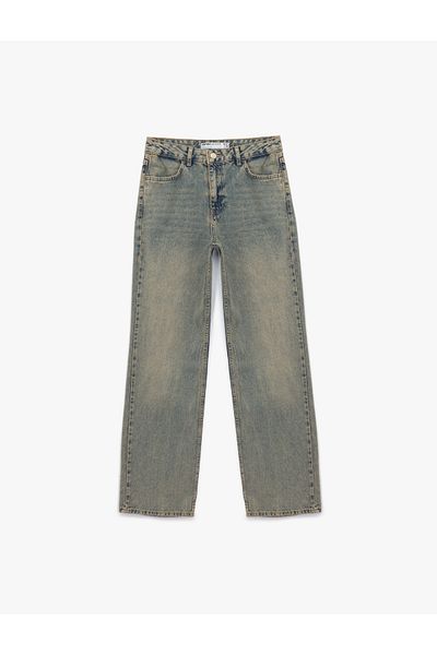 Koton Cotton Straight Cut Straight Leg Jean Trousers - Straight Jeans