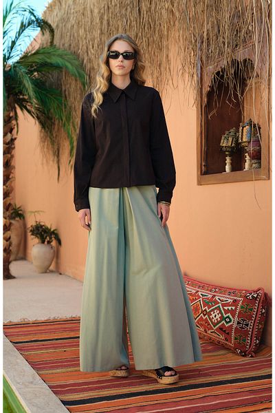 Fatma Atasoy Linen Mint Skirt Trousers