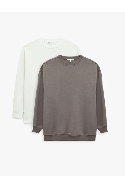 Koton Comfortable Fit Long Sleeve Crew Neck Cotton Basic 2-Piece Sweatshirt Set
