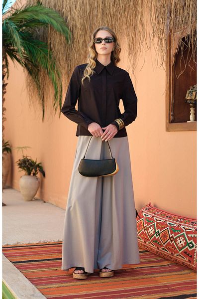 Fatma Atasoy Linen Gray Skirt Pants