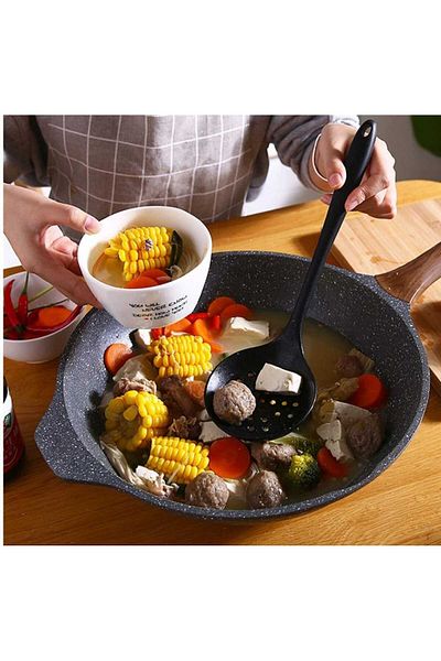 elfnur 3 Pieces Hard Tip Heat Resistant Silicone Colander Sıpatula Ladle Set