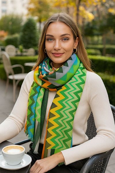 Axesoire 15216 Πράσινο σάλι Benetton με ρίγες