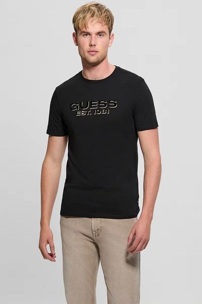 Guess Tricou Ss Bsc Velvet Logo Tee pentru bărbați, negru M5rı50k9rm1-jblk